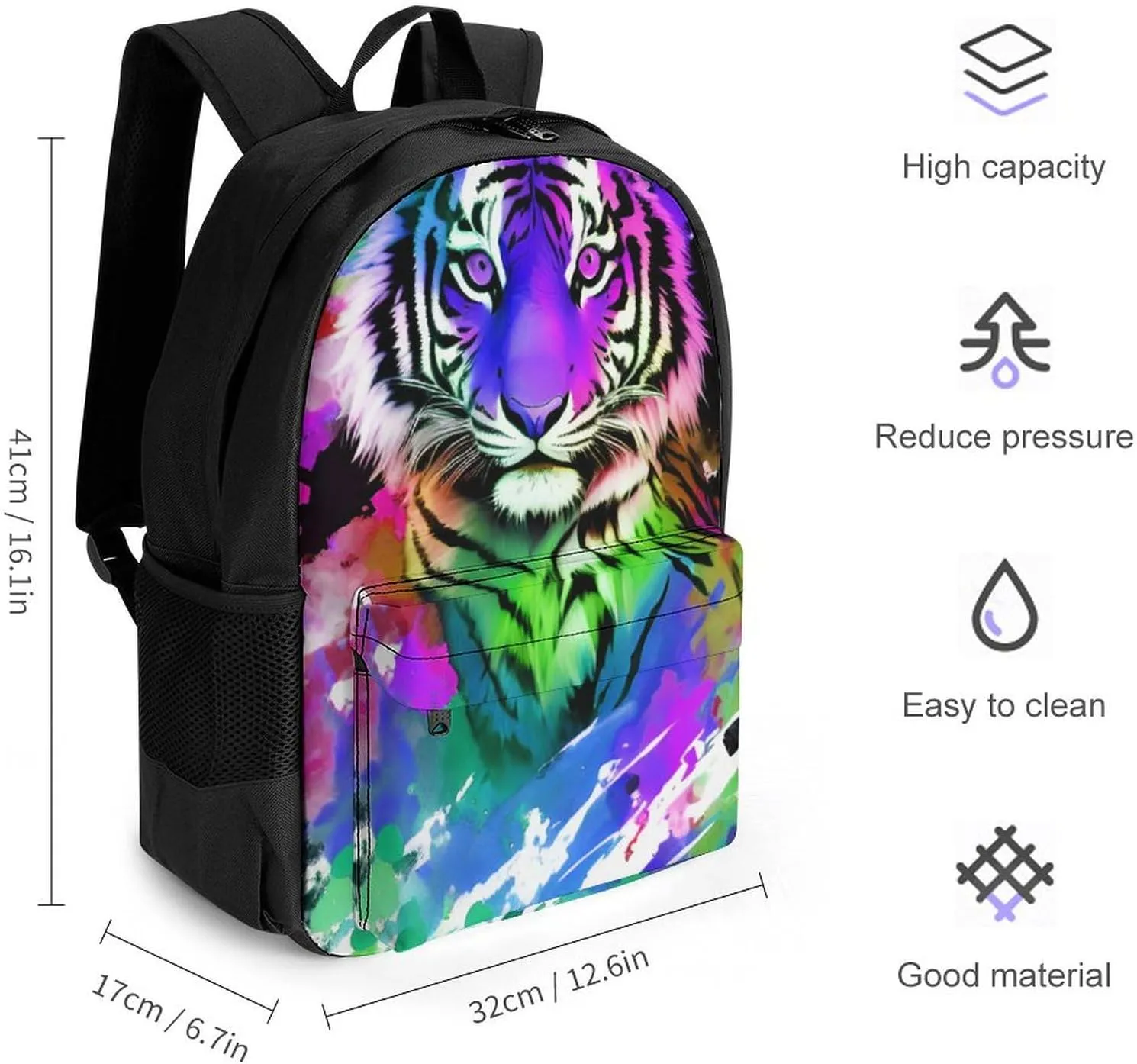 Lightweight Daypack Backpack for Trekking Work Running - Big Capacity Multipurpose Anti-Theft Bookbag, Beautiful Wild Animal Tiger Abstract Art Business Computer Bag
