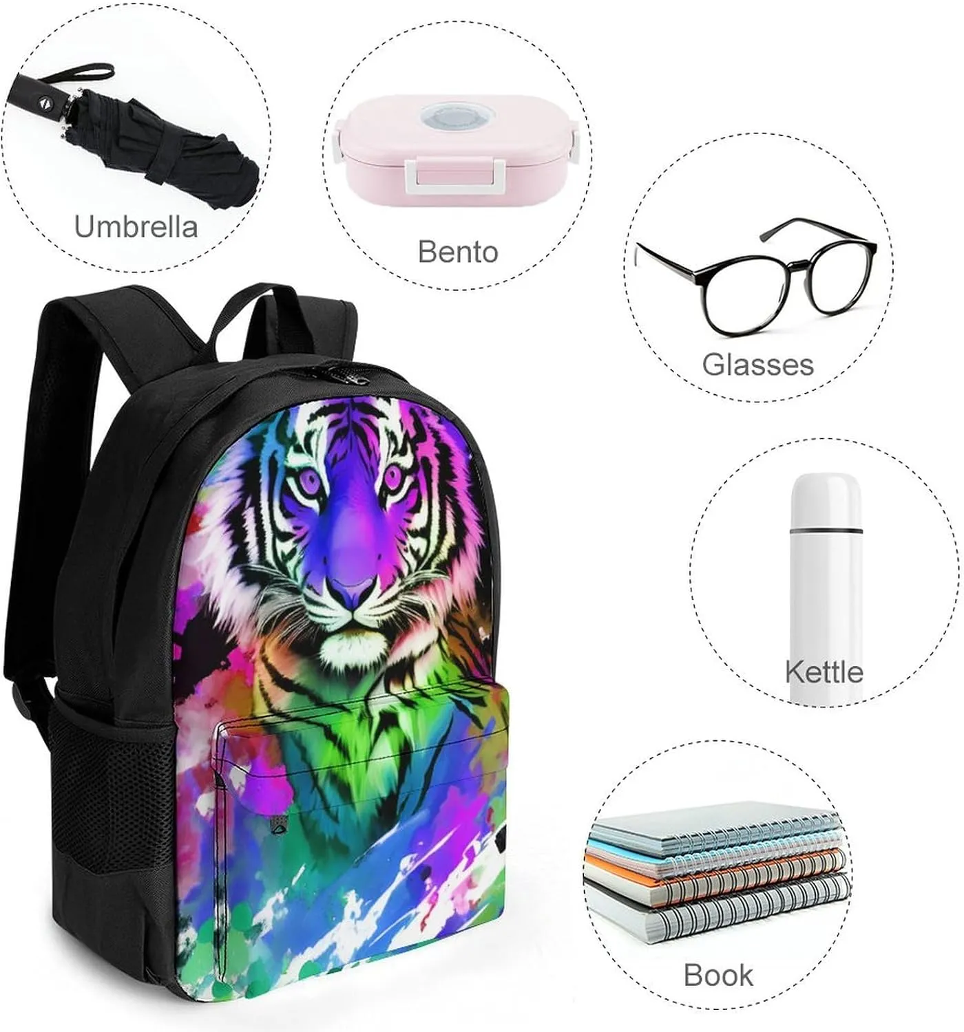 Lightweight Daypack Backpack for Trekking Work Running - Big Capacity Multipurpose Anti-Theft Bookbag, Beautiful Wild Animal Tiger Abstract Art Business Computer Bag