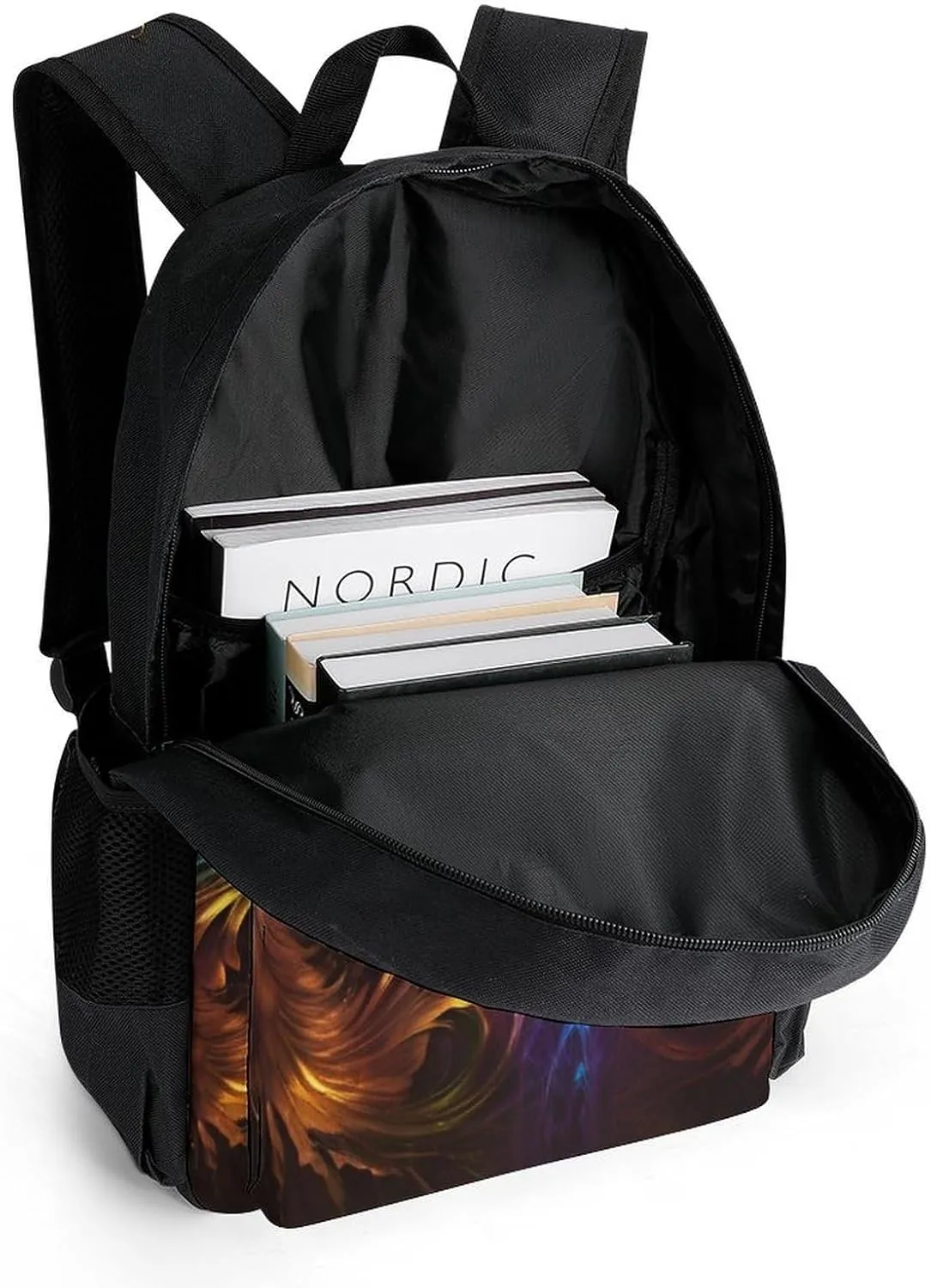 Lightweight Daypack Backpack for Trekking Work Running - Big Capacity Multipurpose Anti-Theft Bookbag, Colorful Fire Flame Phoenix Black Art Business Computer Bag