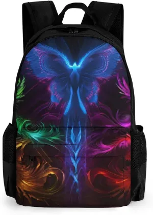 Lightweight Daypack Backpack for Trekking Work Running - Big Capacity Multipurpose Anti-Theft Bookbag, Colorful Fire Flame Phoenix Black Art Business Computer Bag