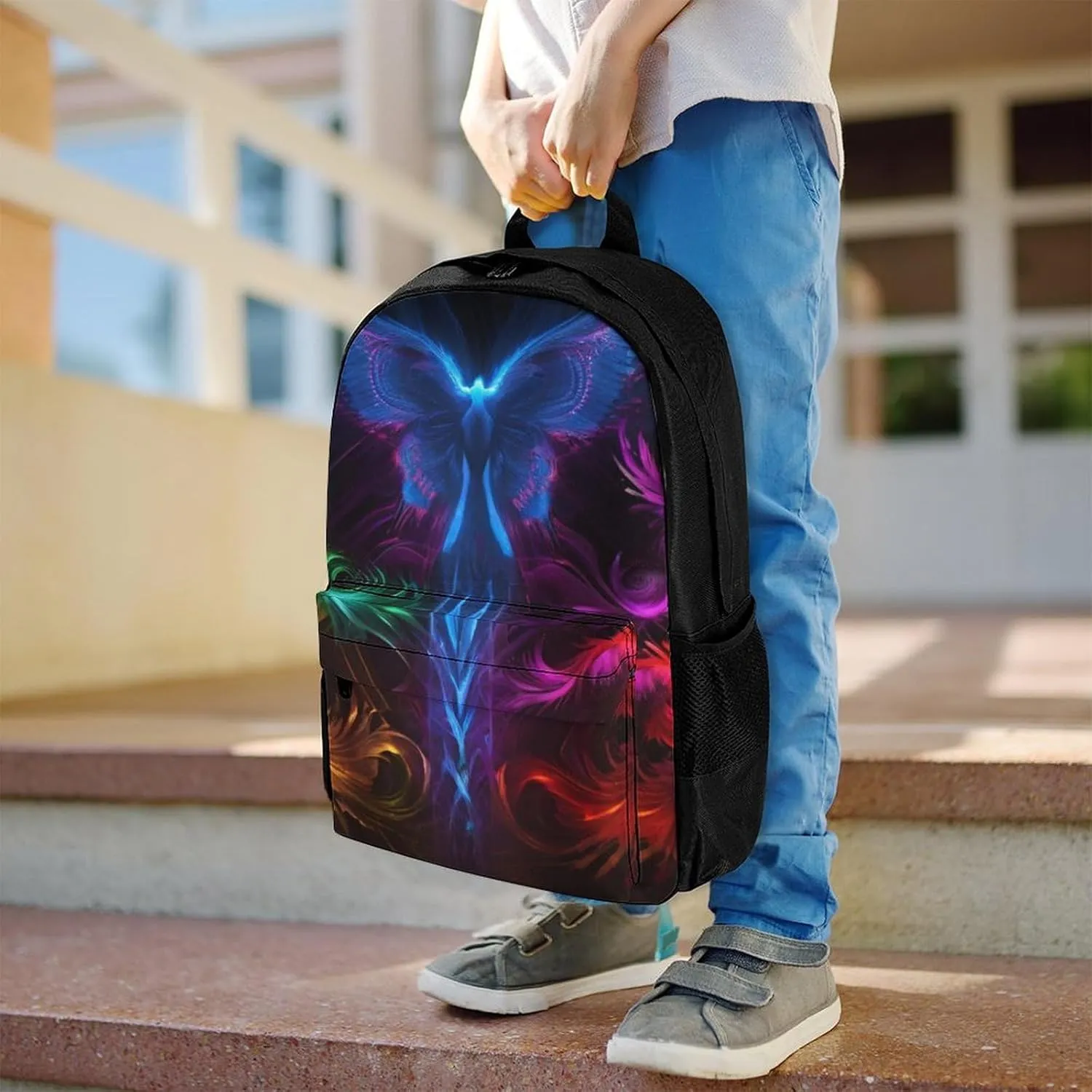 Lightweight Daypack Backpack for Trekking Work Running - Big Capacity Multipurpose Anti-Theft Bookbag, Colorful Fire Flame Phoenix Black Art Business Computer Bag