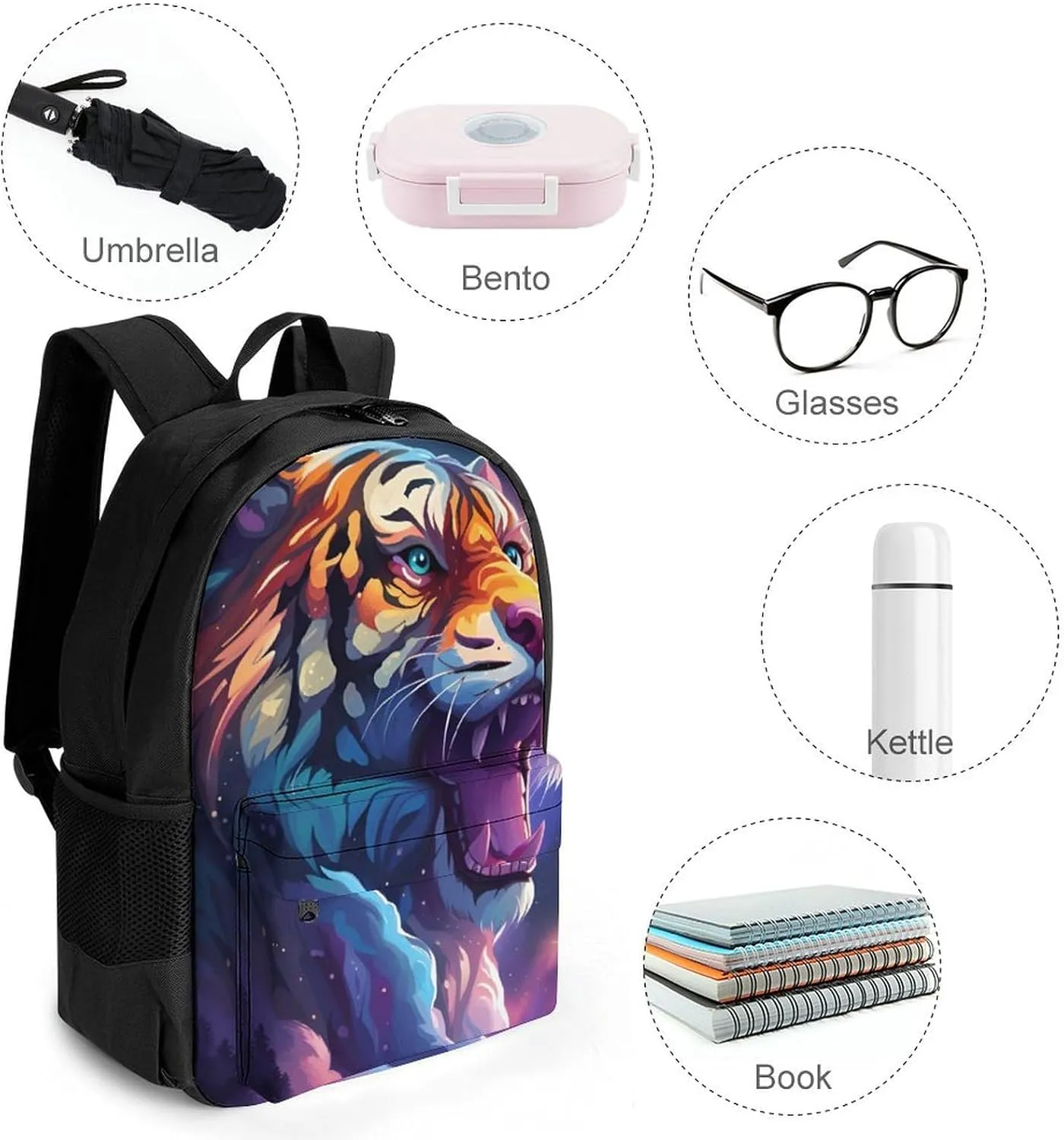Lightweight Daypack Backpack for Trekking Work Running - Big Capacity Multipurpose Anti-Theft Bookbag, Starry Sky Cool Galaxy Tiger Art Business Computer Bag