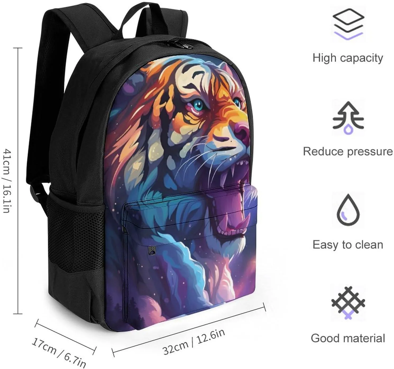 Lightweight Daypack Backpack for Trekking Work Running - Big Capacity Multipurpose Anti-Theft Bookbag, Starry Sky Cool Galaxy Tiger Art Business Computer Bag