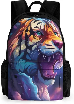 Lightweight Daypack Backpack for Trekking Work Running - Big Capacity Multipurpose Anti-Theft Bookbag, Starry Sky Cool Galaxy Tiger Art Business Computer Bag