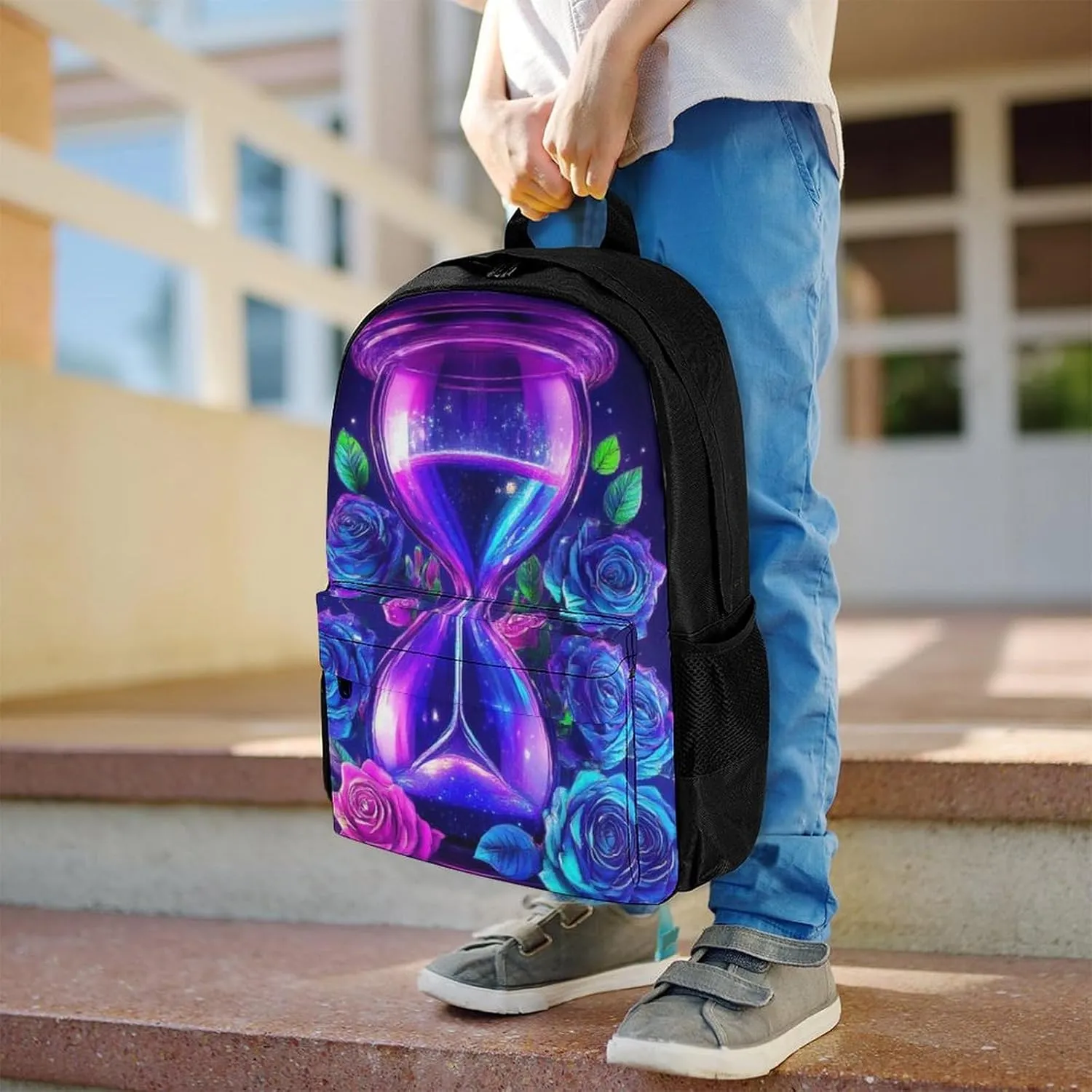 Lightweight Daypack Backpack for Trekking Work Running - Big Capacity Multipurpose Anti-Theft Bookbag, Trippy Magic Flowers Rose Art Business Computer Bag