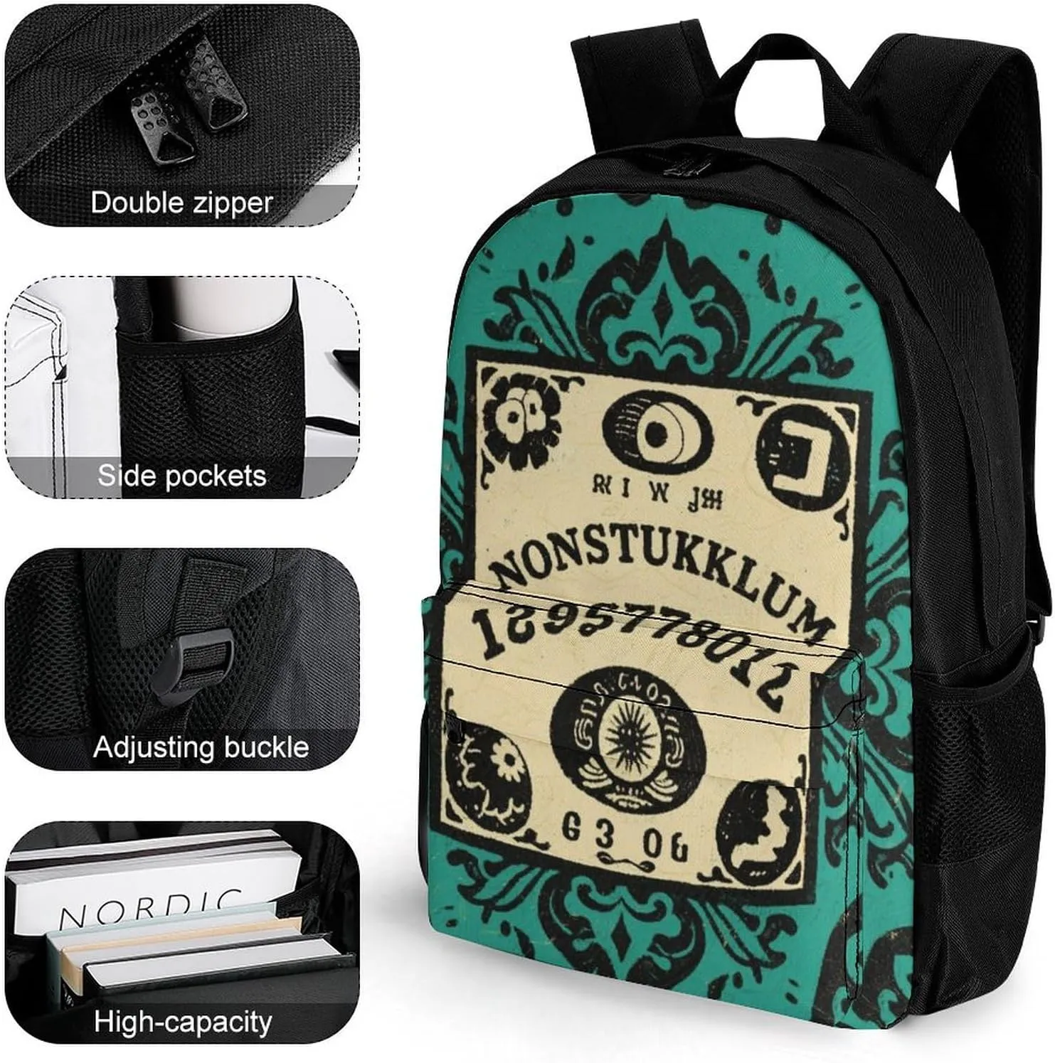 Lightweight Daypack Bookbag for Trekking Business Walking Cycling - Big Capacity Anti-Theft Multipurpose Carry On Bag, Ancient Witch Magic Spirit Board Art Business Computer Bag