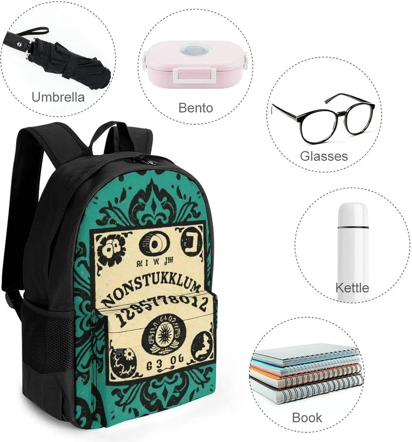 Lightweight Daypack Bookbag for Trekking Business Walking Cycling - Big Capacity Anti-Theft Multipurpose Carry On Bag, Ancient Witch Magic Spirit Board Art Business Computer Bag