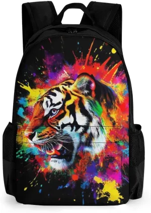 Lightweight Daypack Bookbag for Trekking Business Walking Cycling - Big Capacity Anti-Theft Multipurpose Carry On Bag, Colorful Splash Ink King Of Tiger Art Business Computer Bag