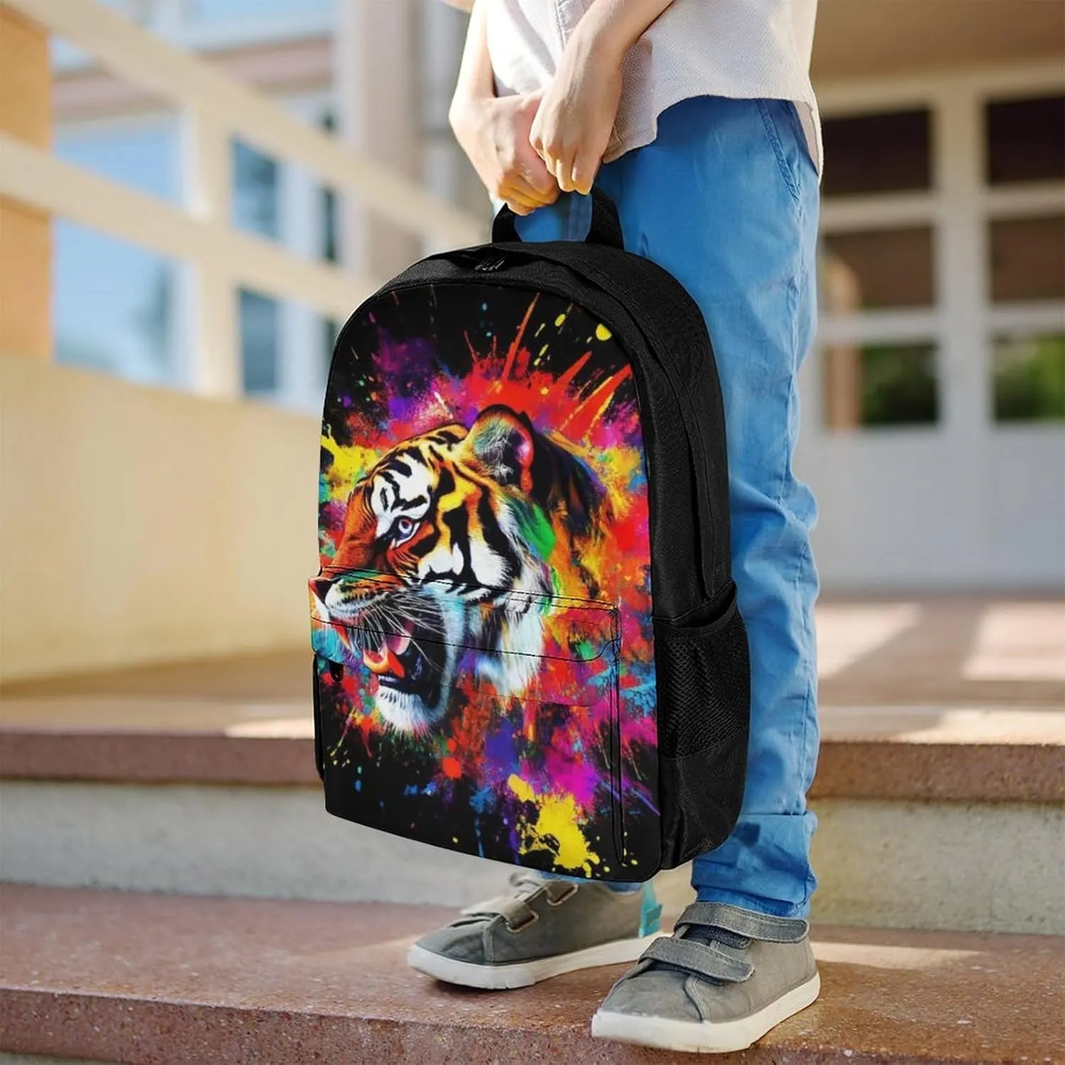 Lightweight Daypack Bookbag for Trekking Business Walking Cycling - Big Capacity Anti-Theft Multipurpose Carry On Bag, Colorful Splash Ink King Of Tiger Art Business Computer Bag