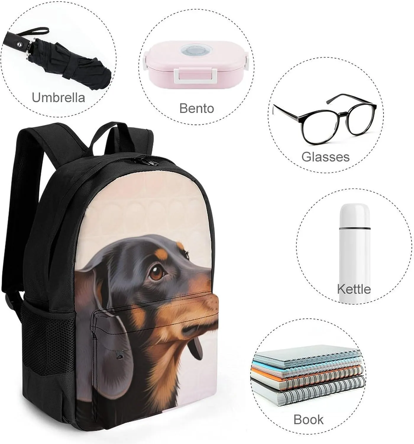 Lightweight Daypack for Camping Business Walking Cycling - Large Capacity Anti-Theft Multipurpose Bookbag, Cartoon Dachshund Weiner Dog Pet Art Gym Outdoor Hiking Backpack