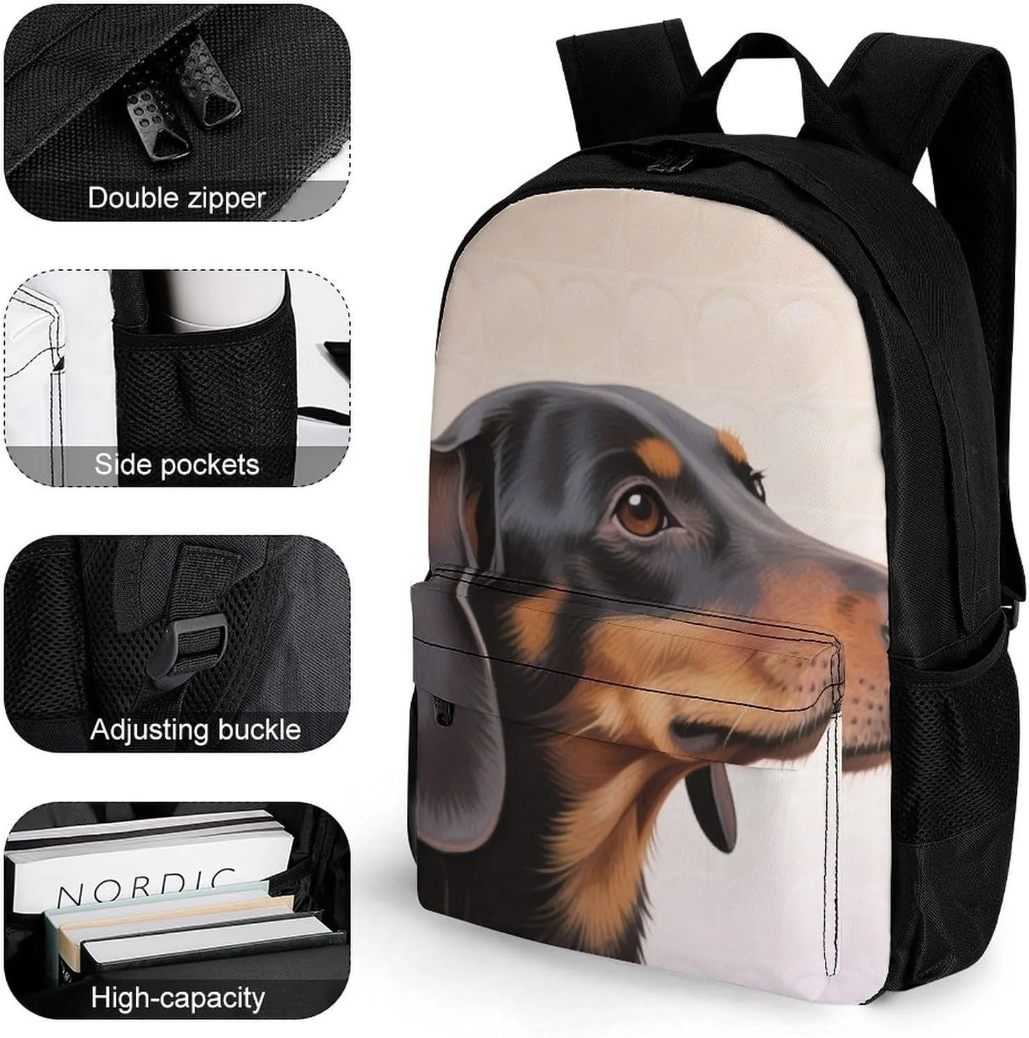 Lightweight Daypack for Camping Business Walking Cycling - Large Capacity Anti-Theft Multipurpose Bookbag, Cartoon Dachshund Weiner Dog Pet Art Gym Outdoor Hiking Backpack
