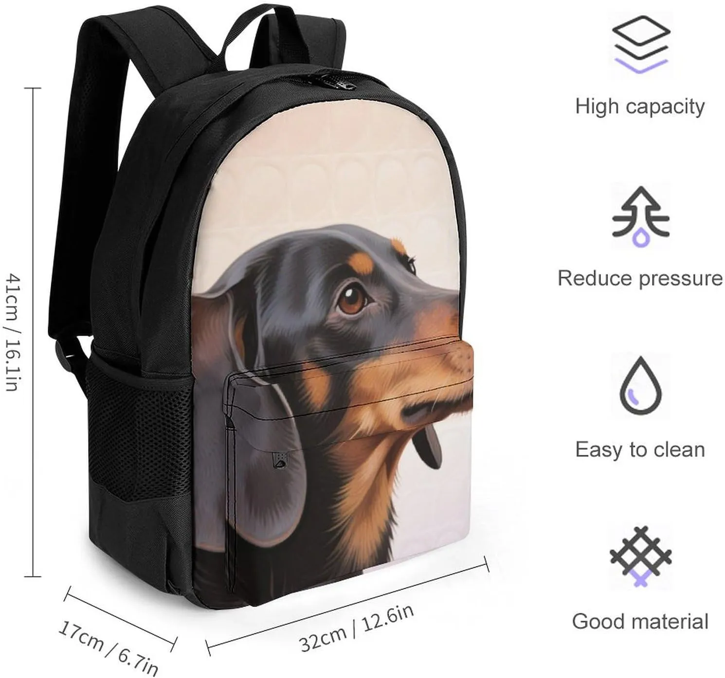 Lightweight Daypack for Camping Business Walking Cycling - Large Capacity Anti-Theft Multipurpose Bookbag, Cartoon Dachshund Weiner Dog Pet Art Gym Outdoor Hiking Backpack