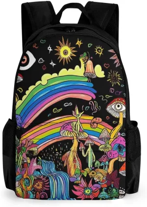 Lightweight Daypack for Camping Business Walking Cycling - Large Capacity Anti-Theft Multipurpose Bookbag, Colorful Flowers Eyes Stars Rainbow Magic Trippy Mushroom Gym Outdoor Hiking Backpack