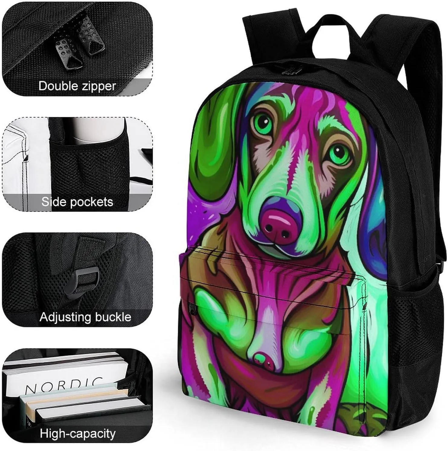 Lightweight Daypack for Camping Business Walking Cycling - Large Capacity Anti-Theft Multipurpose Bookbag, Sausage Dog Dachshund Art Gym Outdoor Hiking Backpack