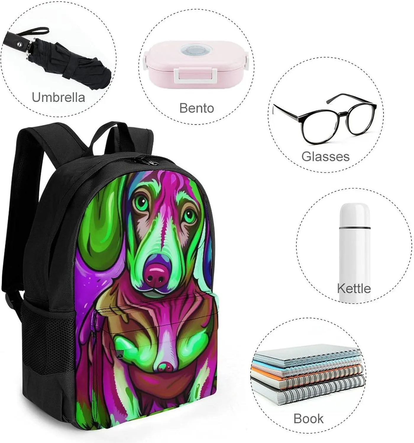 Lightweight Daypack for Camping Business Walking Cycling - Large Capacity Anti-Theft Multipurpose Bookbag, Sausage Dog Dachshund Art Gym Outdoor Hiking Backpack
