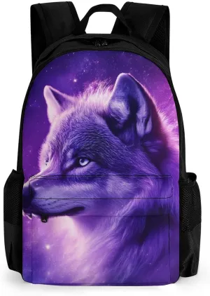 Lightweight Rucksack for Sports Travel Running - Big Capacity Multipurpose Anti-Theft Bookbag, Purple Universe Galaxy Space Magic Wolf Art Travel and Sport Backpack Rucksack
