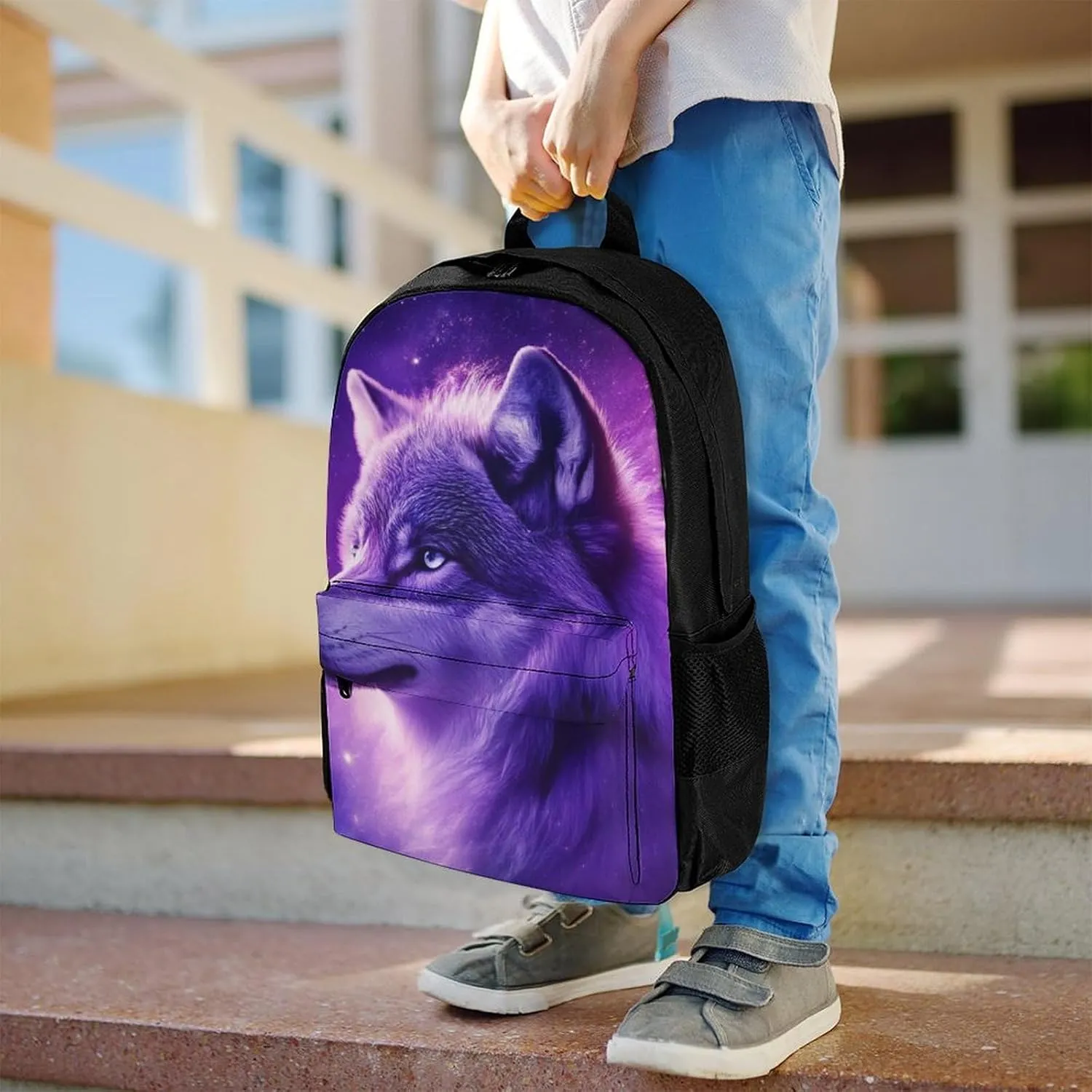 Lightweight Rucksack for Sports Travel Running - Big Capacity Multipurpose Anti-Theft Bookbag, Purple Universe Galaxy Space Magic Wolf Art Travel and Sport Backpack Rucksack