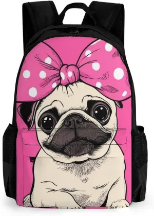 Lightweight Rucksacks for Camping Picnic Walking Cycling - Large Capacity Multipurpose Anti-Theft Carry On Bag, Cute Cartoon Pug Dog Pink Travel Hiking & Camping Rucksack