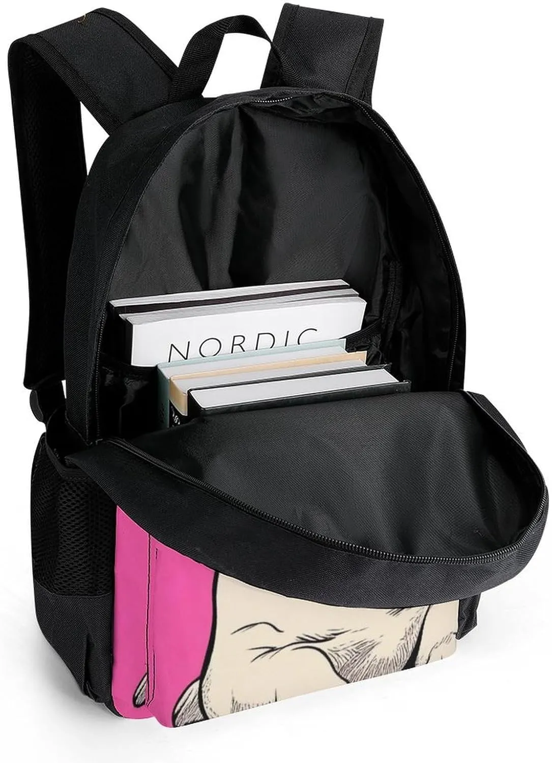 Lightweight Rucksacks for Camping Picnic Walking Cycling - Large Capacity Multipurpose Anti-Theft Carry On Bag, Cute Cartoon Pug Dog Pink Travel Hiking & Camping Rucksack