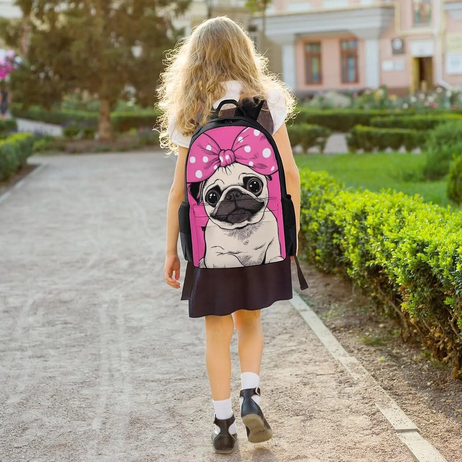 Lightweight Rucksacks for Camping Picnic Walking Cycling - Large Capacity Multipurpose Anti-Theft Carry On Bag, Cute Cartoon Pug Dog Pink Travel Hiking & Camping Rucksack