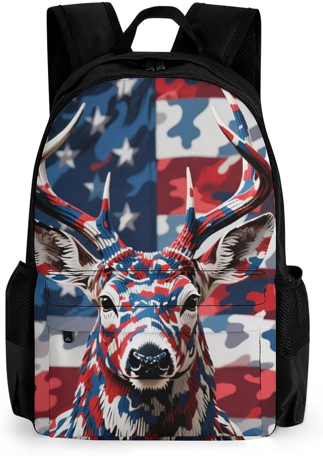 Lightweight Rucksacks for Climbing Outdoors Walking Cycling - Large Capacity Anti-Theft Multipurpose Carry On Bag, American Flag Camo Deer Camouflage Art Camping Outdoor Backpack
