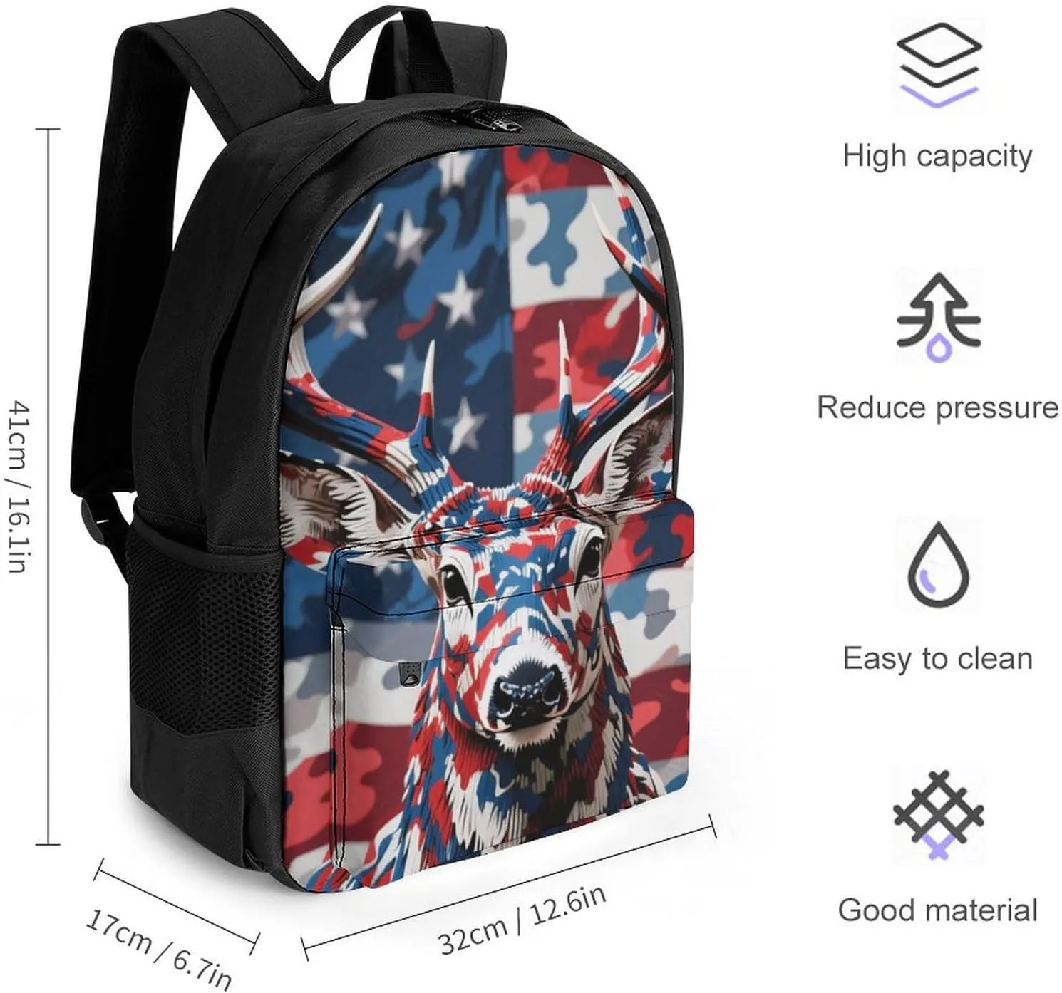 Lightweight Rucksacks for Climbing Outdoors Walking Cycling - Large Capacity Anti-Theft Multipurpose Carry On Bag, American Flag Camo Deer Camouflage Art Camping Outdoor Backpack