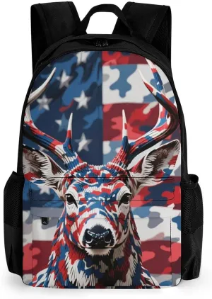 Lightweight Rucksacks for Climbing Outdoors Walking Cycling - Large Capacity Anti-Theft Multipurpose Carry On Bag, American Flag Camo Deer Camouflage Art Camping Outdoor Backpack