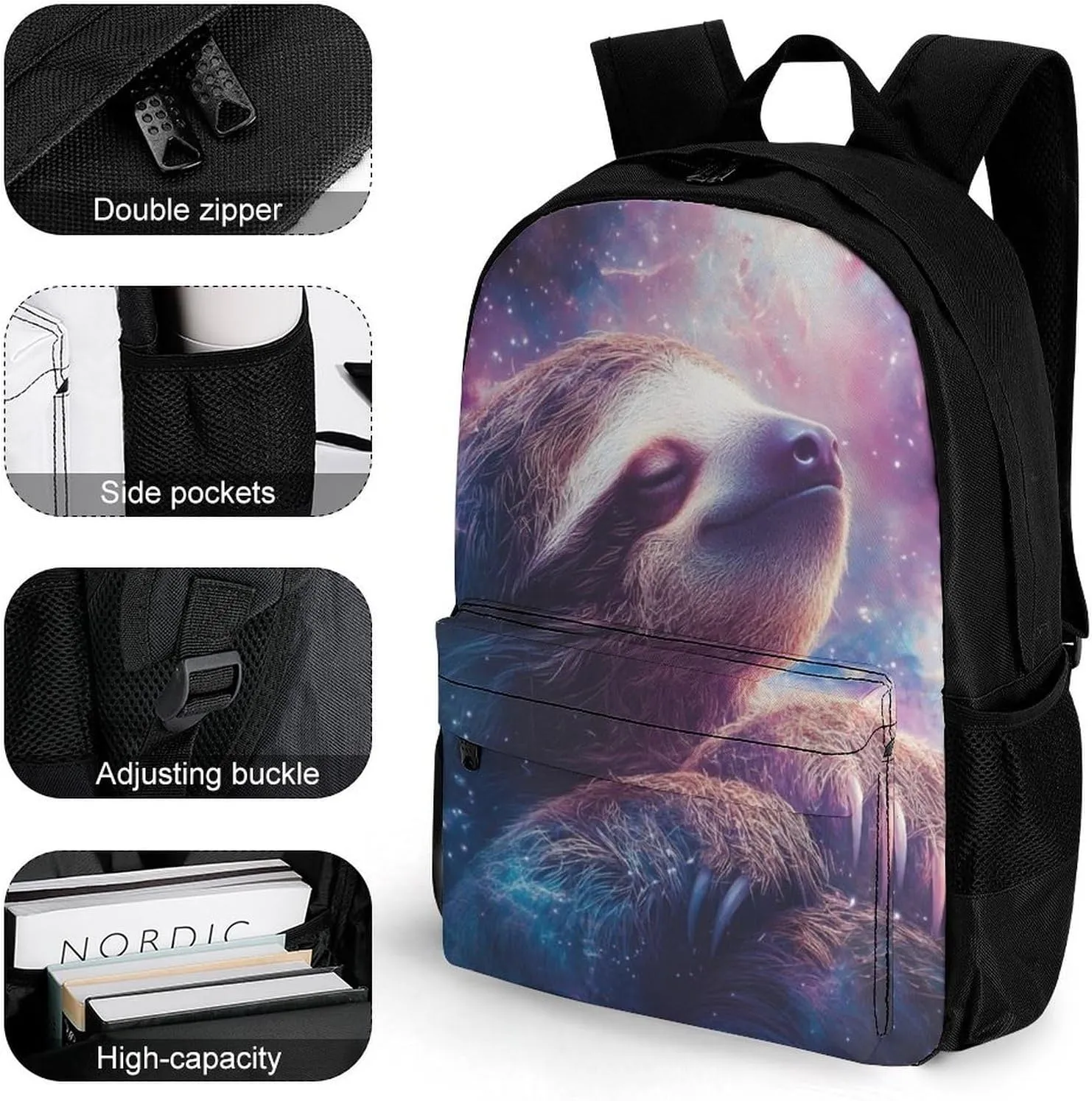 Lightweight Rucksacks for Climbing Outdoors Walking Cycling - Large Capacity Anti-Theft Multipurpose Carry On Bag, Blue Nebula Sloth Camping Outdoor Backpack