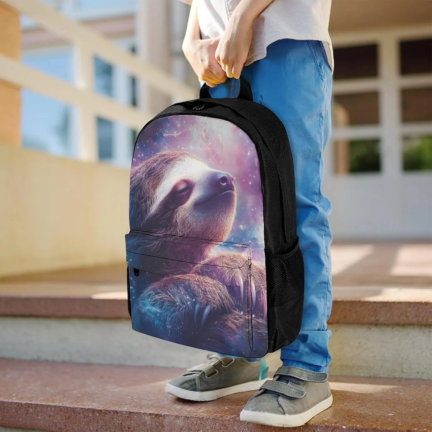 Lightweight Rucksacks for Climbing Outdoors Walking Cycling - Large Capacity Anti-Theft Multipurpose Carry On Bag, Blue Nebula Sloth Camping Outdoor Backpack