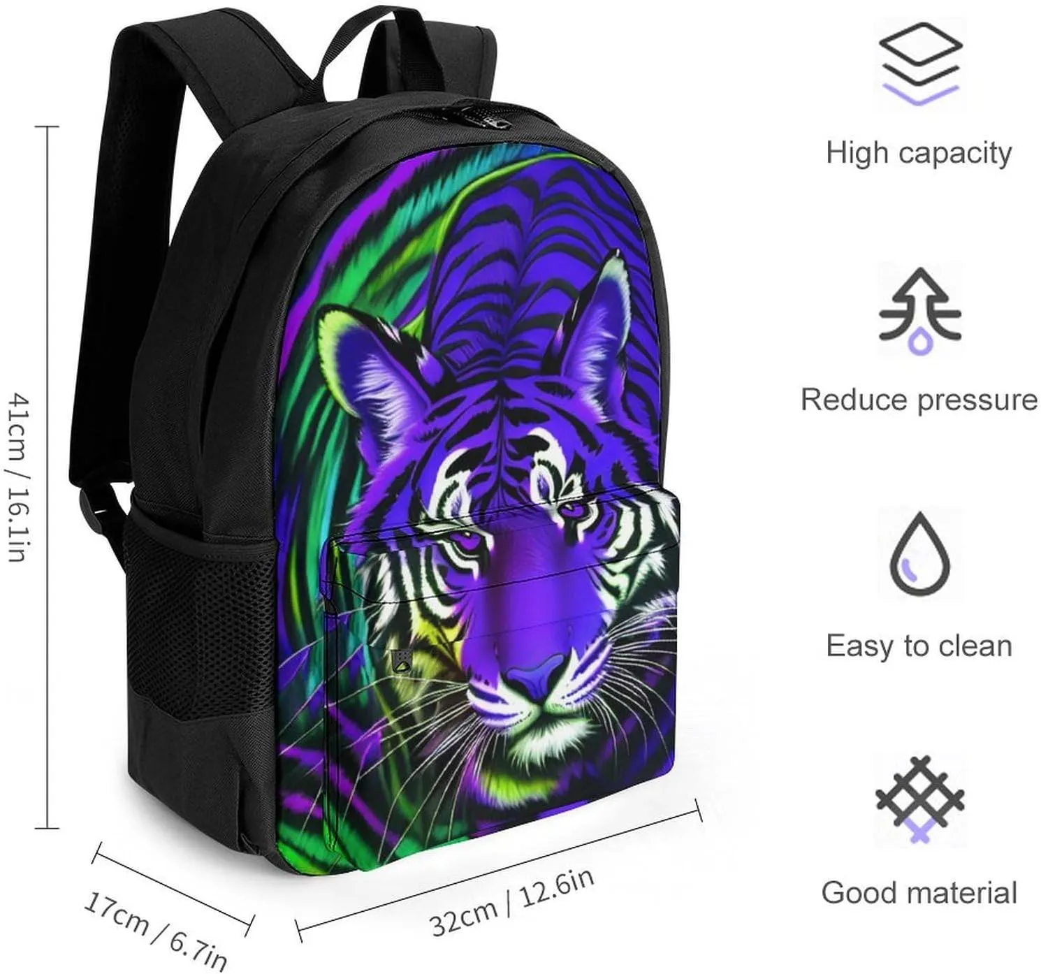 Lightweight Rucksacks for Climbing Outdoors Walking Cycling - Large Capacity Anti-Theft Multipurpose Carry On Bag, Trippy Blue Tiger Animal Art Camping Outdoor Backpack