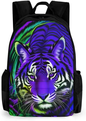 Lightweight Rucksacks for Climbing Outdoors Walking Cycling - Large Capacity Anti-Theft Multipurpose Carry On Bag, Trippy Blue Tiger Animal Art Camping Outdoor Backpack
