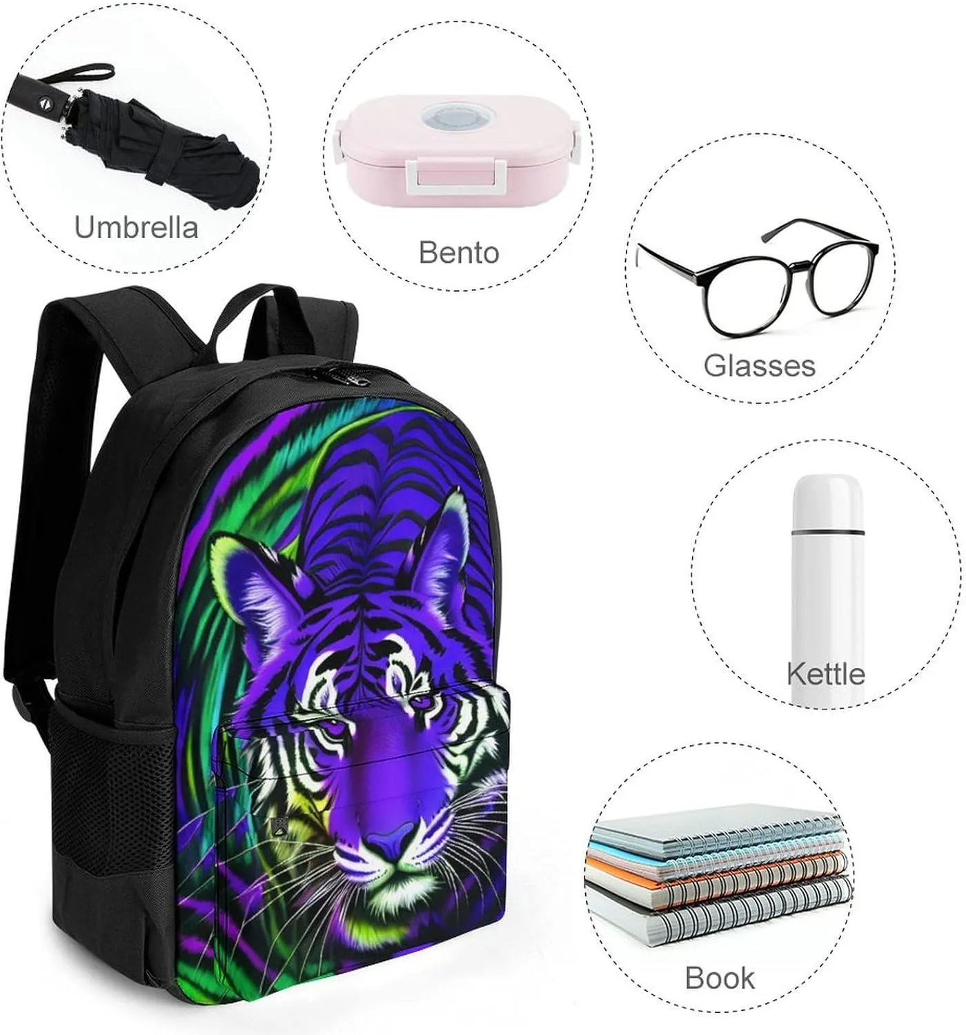 Lightweight Rucksacks for Climbing Outdoors Walking Cycling - Large Capacity Anti-Theft Multipurpose Carry On Bag, Trippy Blue Tiger Animal Art Camping Outdoor Backpack