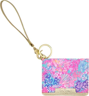 Lilly Pulitzer Snap ID Card Case, Cute Keychain Wallet, Slim Credit Card Holder with Wristlet Strap, Splendor in the Sand