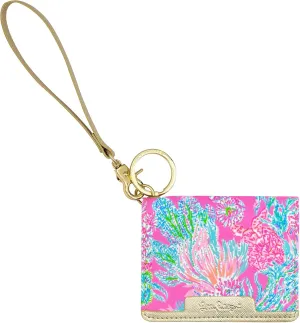 Lilly Pulitzer Snap ID Card Case, Cute Pink Keychain Wallet, Slim Credit Card Holder with Wristlet Strap, Seaing Things