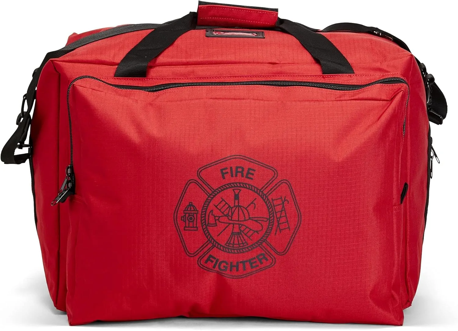 LINE2design Heavy Duty Deluxe Step-In Firefighter Gear Bag with Maltese Cross Logo with Removable Shoulder Straps & Triple-Reinforced Stitching Equipment Bag - Red