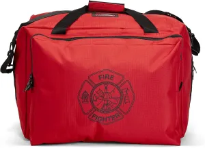 LINE2design Heavy Duty Deluxe Step-In Firefighter Gear Bag with Maltese Cross Logo with Removable Shoulder Straps & Triple-Reinforced Stitching Equipment Bag - Red