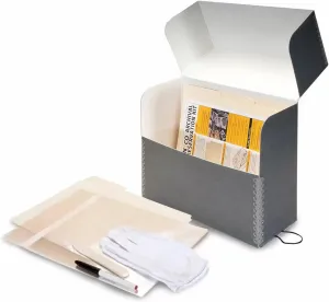 Lineco, Archival Document Case Kit, 12.5 x 10.5 x 5 Inch, Preserve Papers and Artworks, Includes Gloves, Bone Folder, pH Testing Pen, 10 Photo Bags, 12 Acid-Free File Folders, Gray