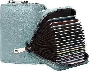 Linno RFID 20 Card Slots Credit Card Holder Genuine Leather Small Card Case for Women or Men Accordion Wallet with Zipper…