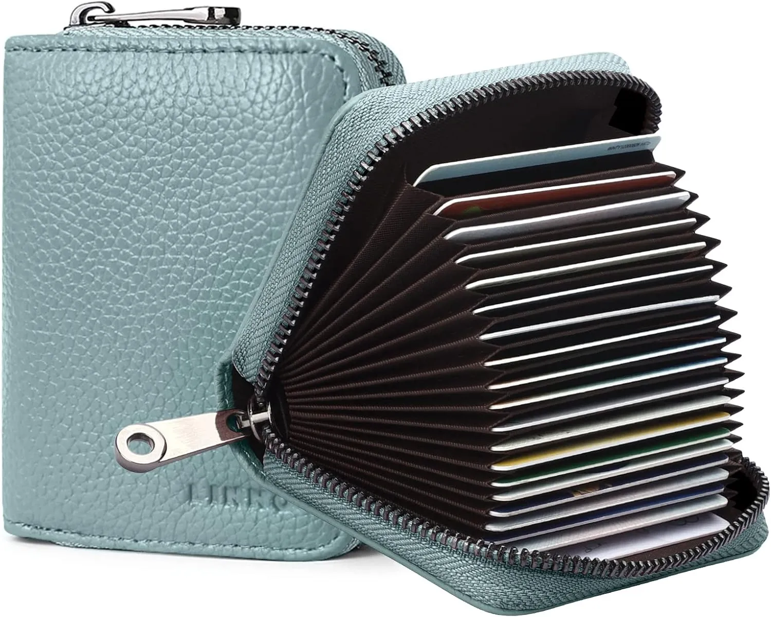 Linno RFID 20 Card Slots Credit Card Holder Genuine Leather Small Card Case for Women or Men Accordion Wallet with Zipper…