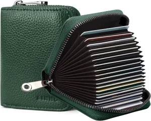 Linno RFID 20 Slots Credit Card Holder Genuine Leather Small Wallet for Women or Men with Zipper