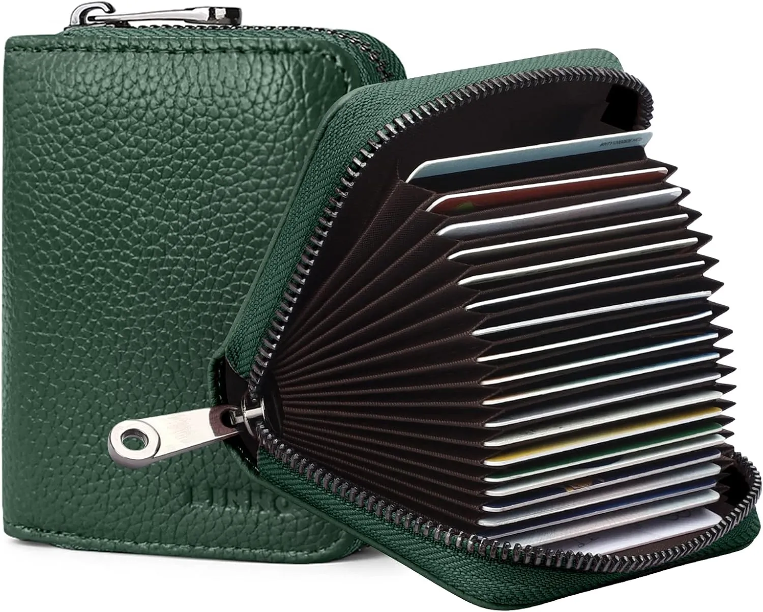 Linno RFID 20 Slots Credit Card Holder Genuine Leather Small Wallet for Women or Men with Zipper