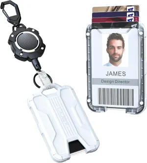 LIUGX Retractable Badge Holders, Heavy Duty Carabiner Keychain Clip,Durable ID Card Holder (Holds 4 Cards), with 31.5” Retractable Badge Reel,10,000  Rebound,Carbon Fiber-Texture,White