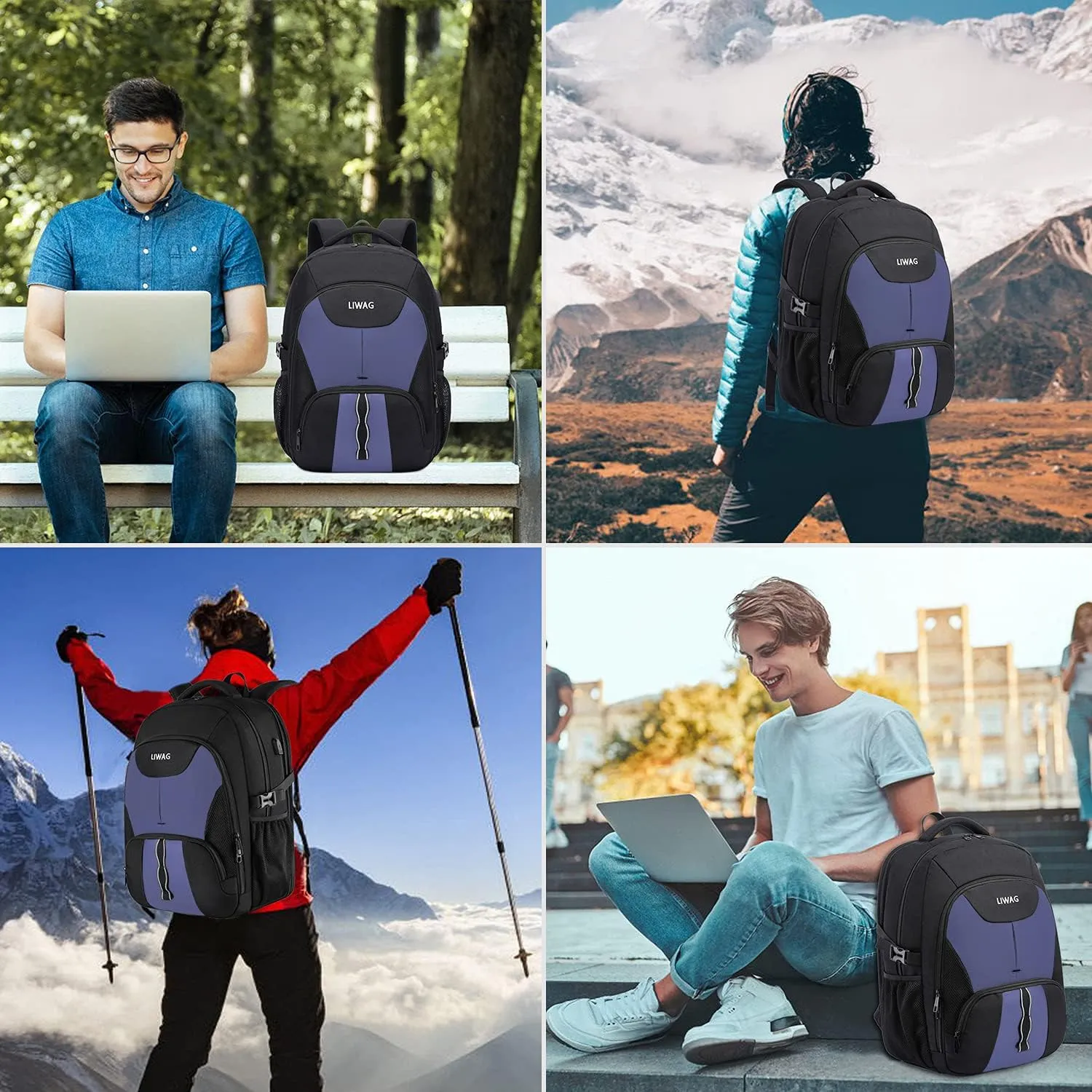 LIWAG Extra Large Business Travel Backpack, Anti Theft Water Resistant College Backpack Computer Bag Fits 17.3Inch Laptop Notebook, Blue
