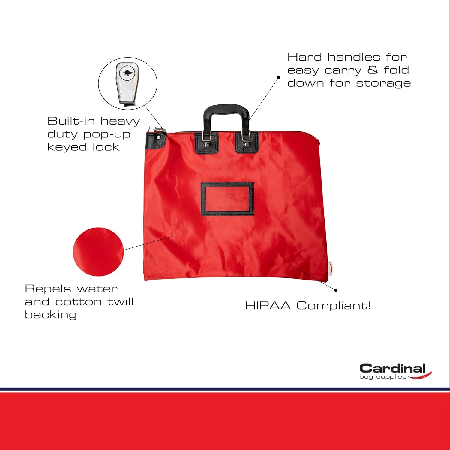 Locking Document Bag with Handles, HIPAA Compliant, 15 x 19 inch (Red)