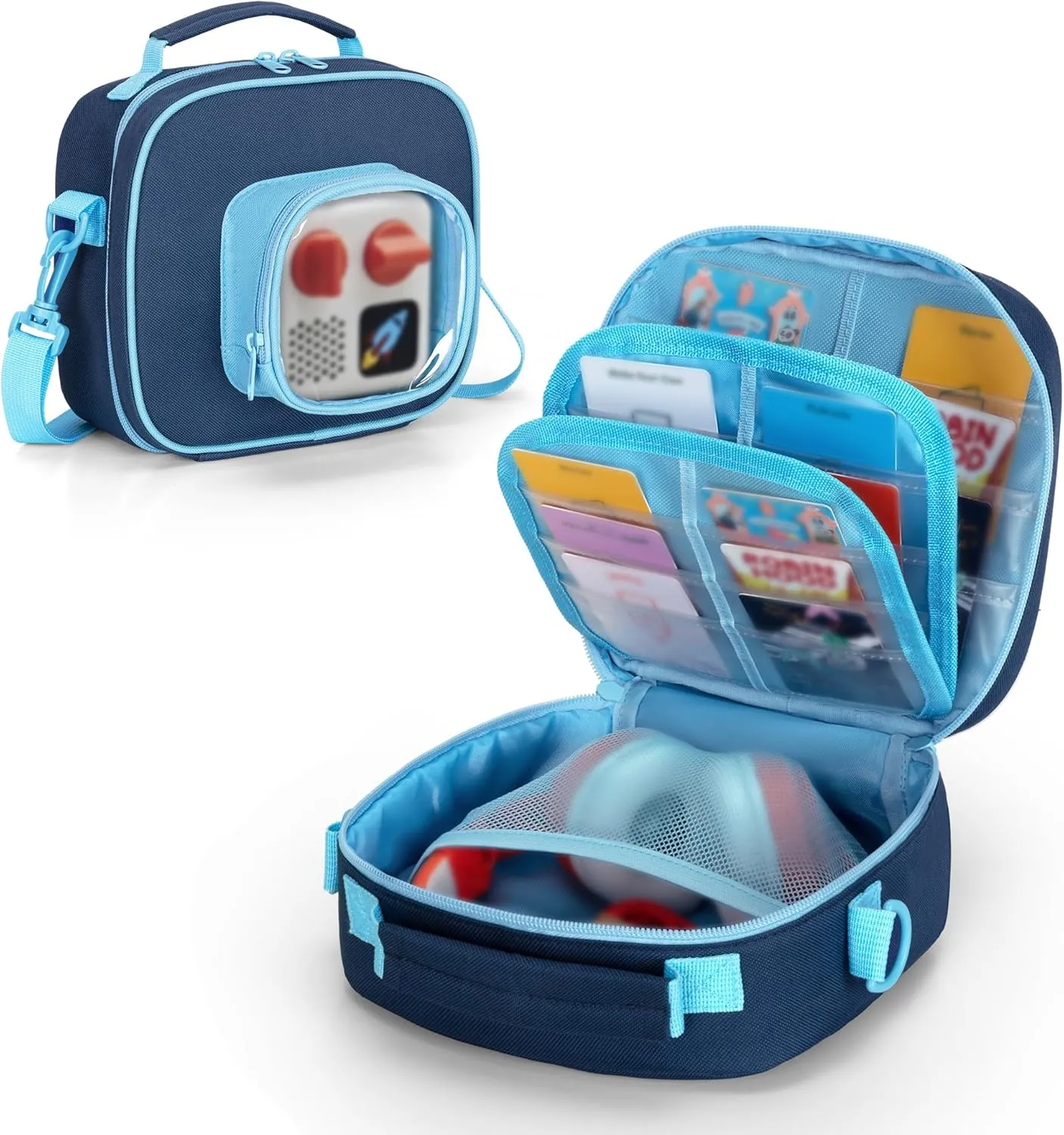LoDrid Carrying Case Compatible with Yoto Mini (2024 Edition), Travel Storage Bag for Audio Player with Adjustable Shoulder Strap for Player Cards and Accessories, Blue, Bag Only