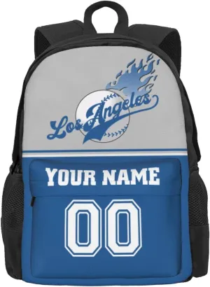 Los Angeles Backpack,Custom Baseball Sports Backpack With Name And Number,Personalized High Capacity Casual Laptop Bag Travel Bag Gifts For Fans Men Women
