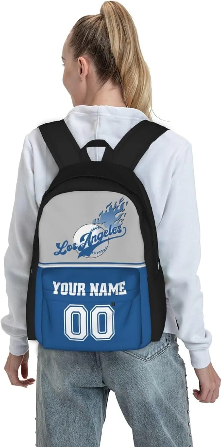 Los Angeles Backpack,Custom Baseball Sports Backpack With Name And Number,Personalized High Capacity Casual Laptop Bag Travel Bag Gifts For Fans Men Women