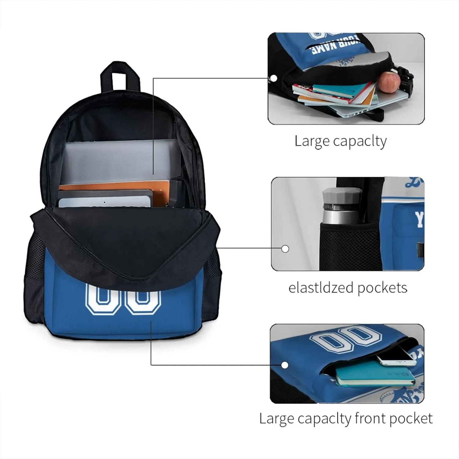 Los Angeles Backpack,Custom Baseball Sports Backpack With Name And Number,Personalized High Capacity Casual Laptop Bag Travel Bag Gifts For Fans Men Women