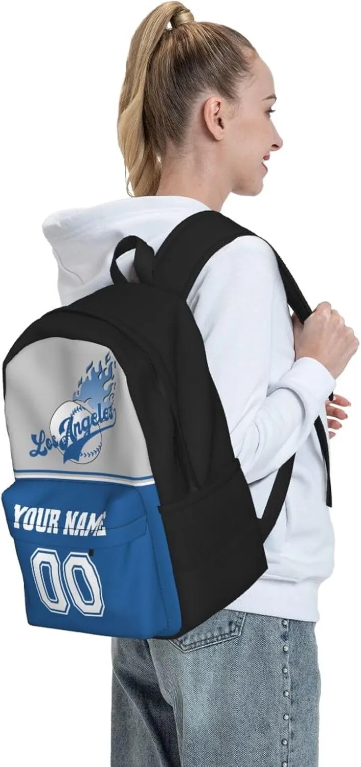 Los Angeles Backpack,Custom Baseball Sports Backpack With Name And Number,Personalized High Capacity Casual Laptop Bag Travel Bag Gifts For Fans Men Women