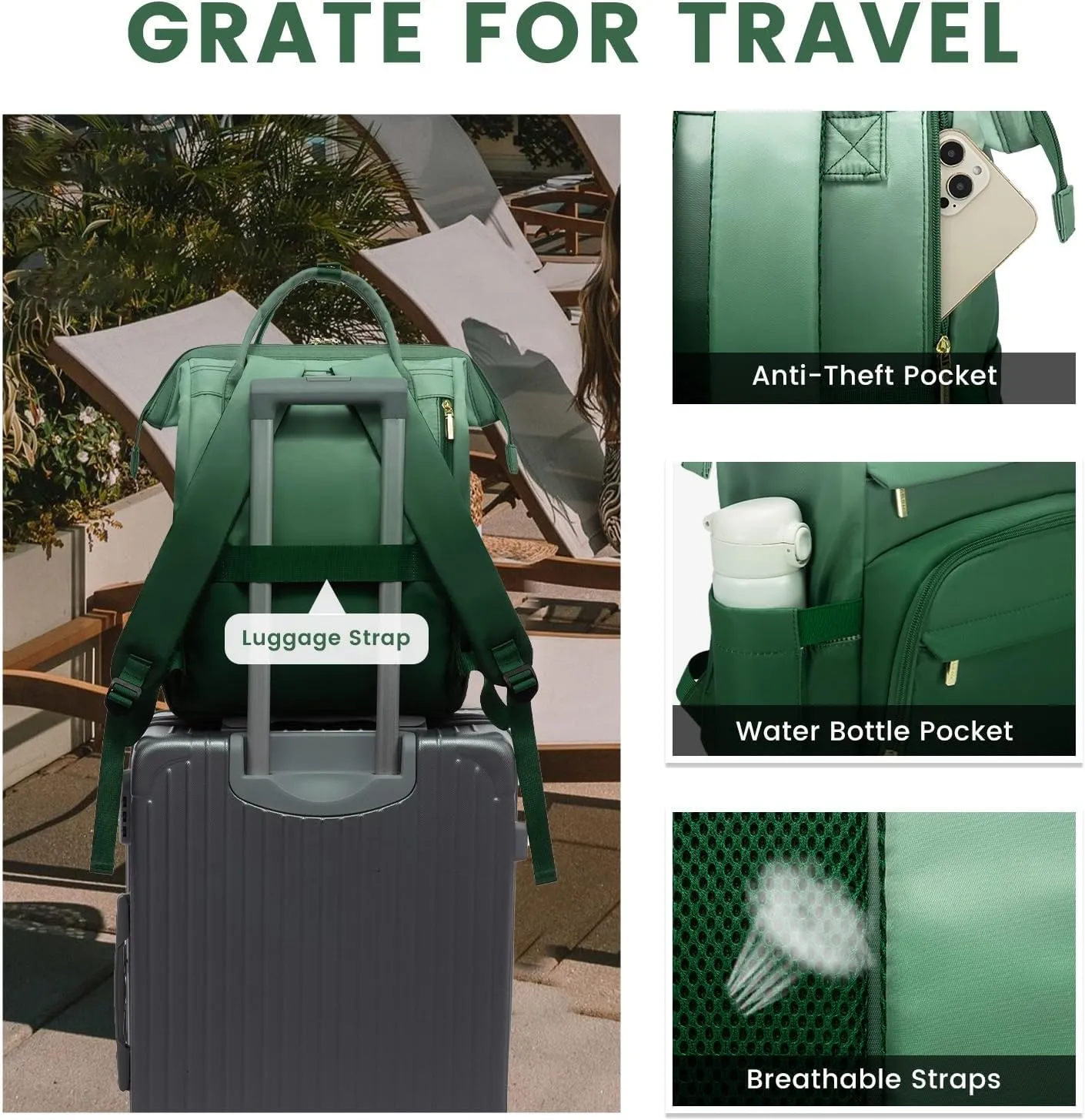 LOVEVOOK Gradient Laptop Backpack for Women,17.3 Inch Work Computer Bakcpack Purse Laptop Bag With Anti-Theft Pocket,Waterproof Carry on Teacher College Backpack for Travel,Green-White